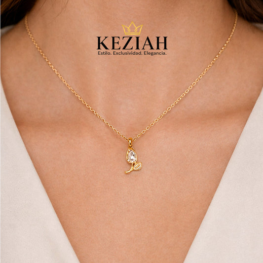 Collar Dije Floral con Piedra Brillante – Acero Inoxidable