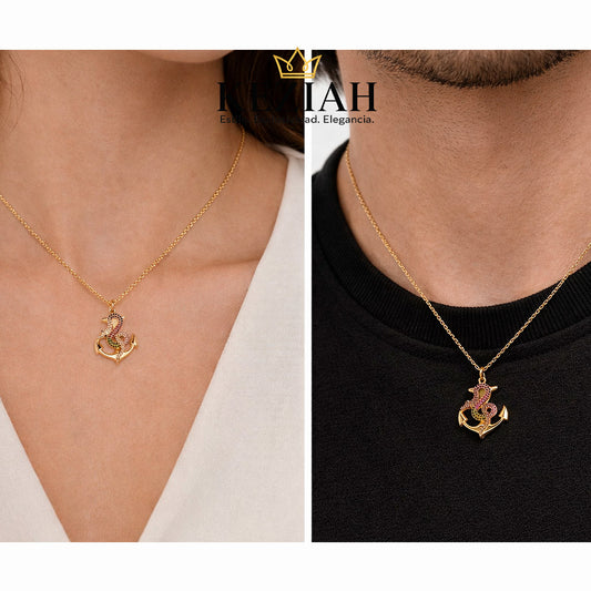 Collar Ancla con Serpiente Multicolor – Acero Inoxidable