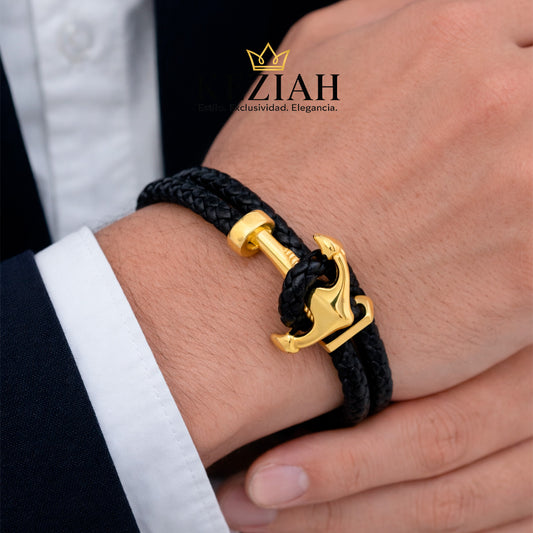 Pulsera de Cuero con Ancla en Acero Inoxidable