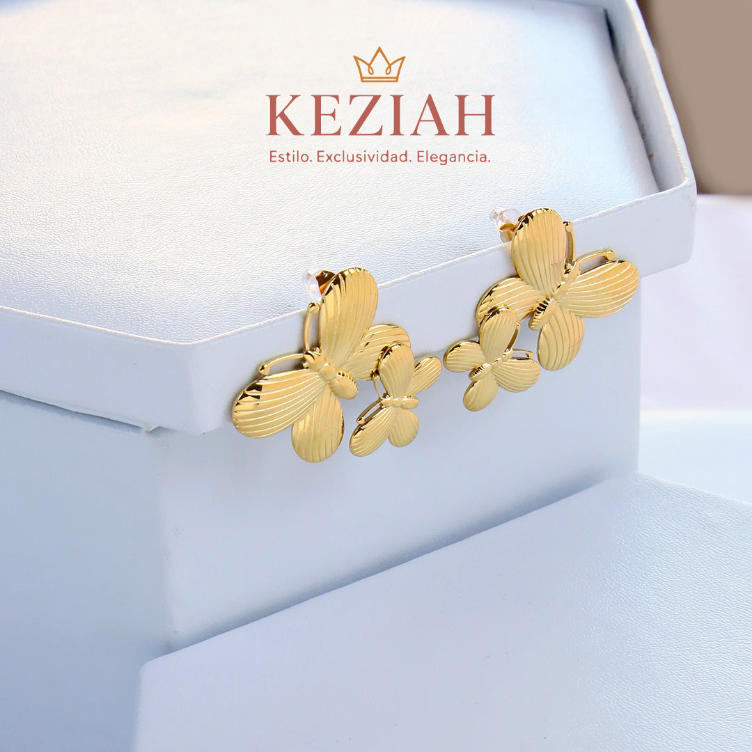 ✨ Aretes Dorado Minimalistas – Acero Quirúrgico 316L , Waterproof - Mariposa Doble