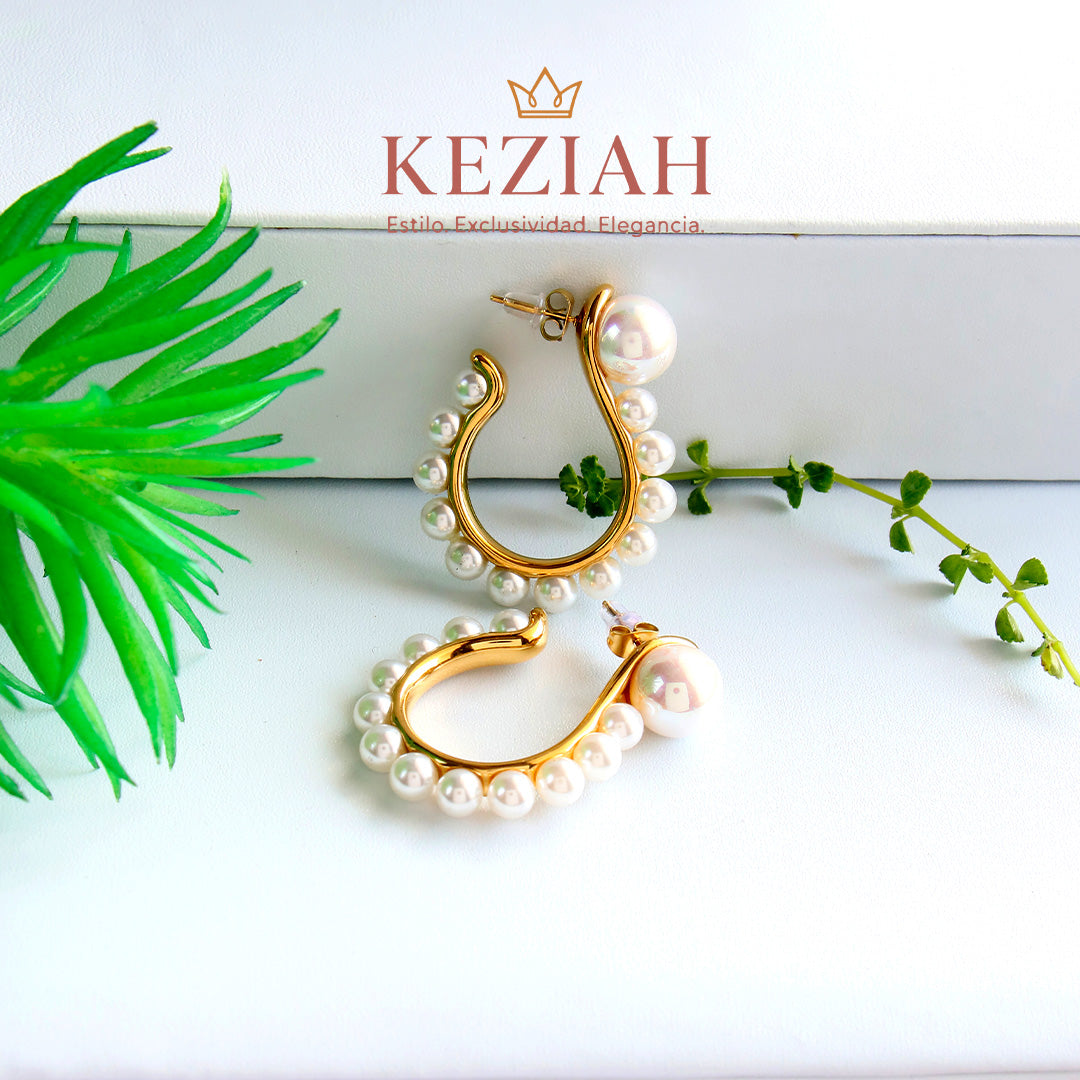 ✨ Aretes Dorado Minimalistas – Acero Quirúrgico 316L , Waterproof - Con Perlas Forma de Herradura.