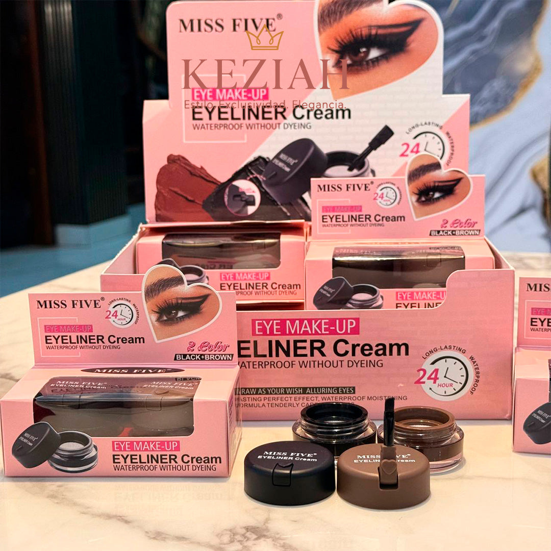🖤 Crema Delineador de Ojos – MISS FIVE®️ Dos Tonos - Negro y Café.