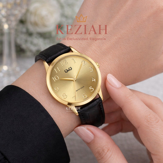 ⌚ Reloj Q&Q Original C10A-022PY – Dorado con Correa Negra