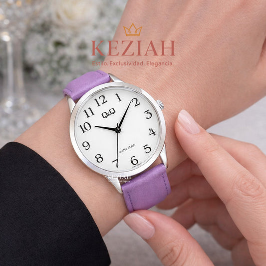 ⌚ Reloj Q&Q Original C10A-028PY – Blanco con Correa Lila