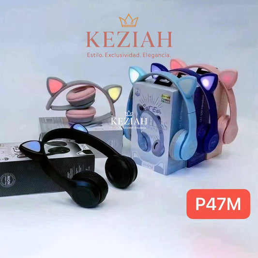 🎧 Audífonos Bluetooth P47M con Orejas de Gato LED