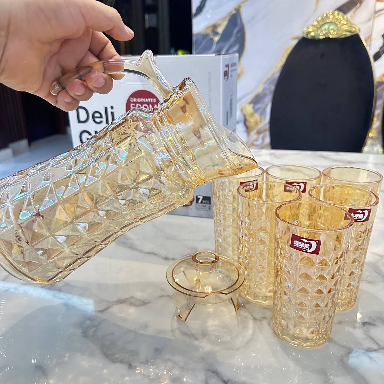 Juego de Jarra con Vasos de Vidrio Elegante – Ideal para Bebidas - Juego de 7 piezas