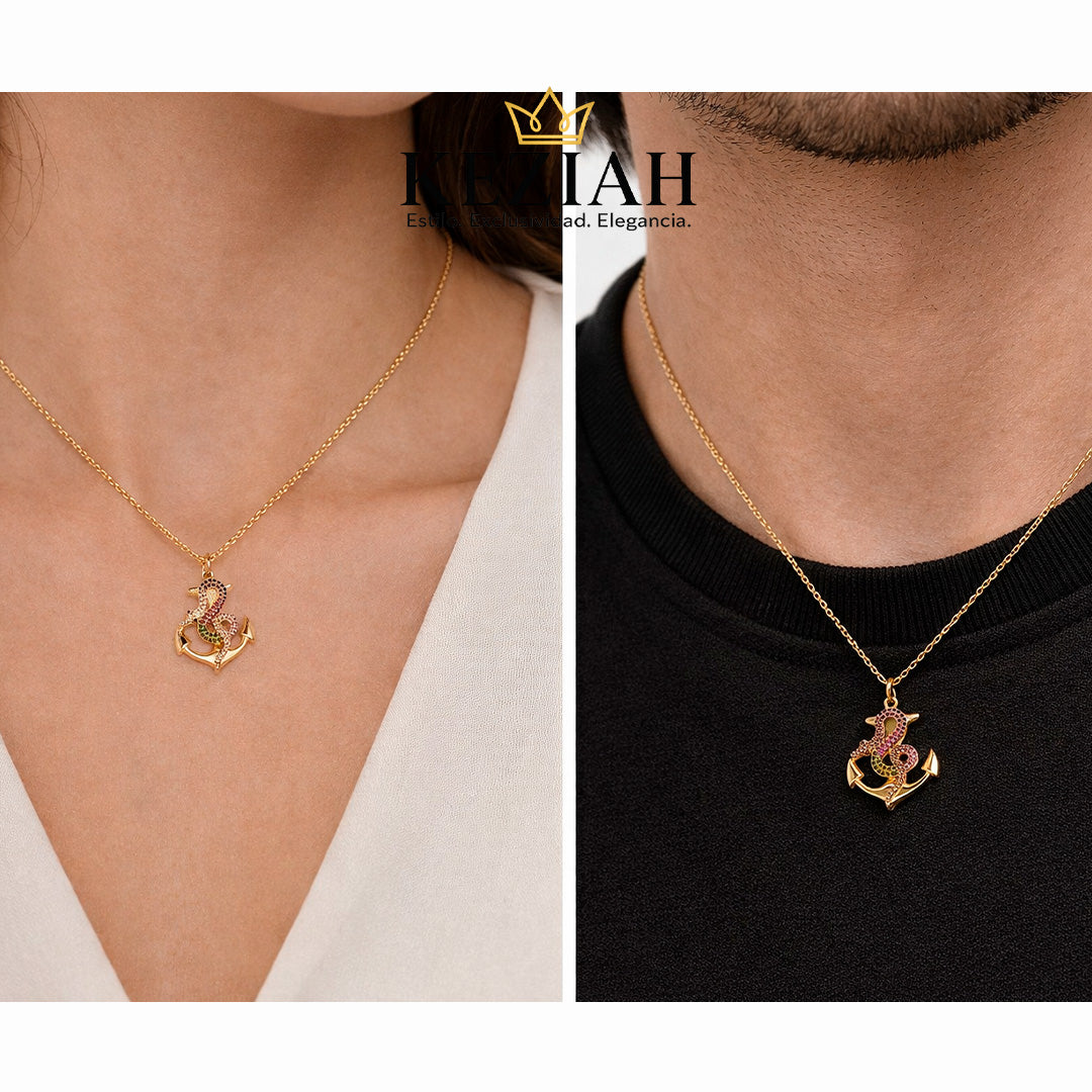 Collar Ancla con Serpiente Multicolor – Acero Inoxidable