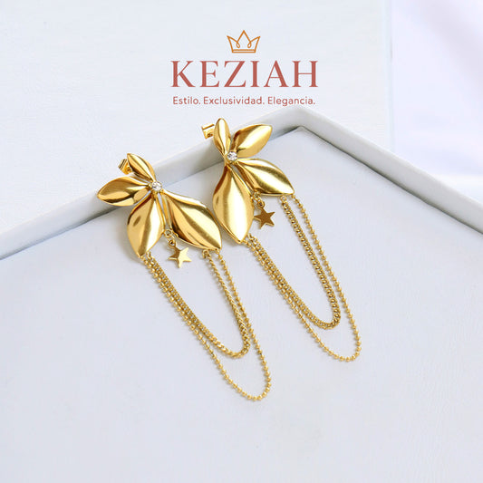 ✨ Aretes Dorado Minimalistas – Acero Quirúrgico 316L , Waterproof - Flores con Cadenas Colgantes