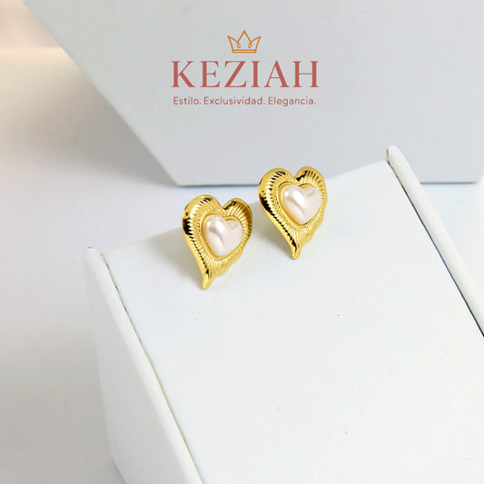 ✨ Aretes Dorado Minimalistas – Acero Quirúrgico 316L , Waterproof - Corazón con Perlas