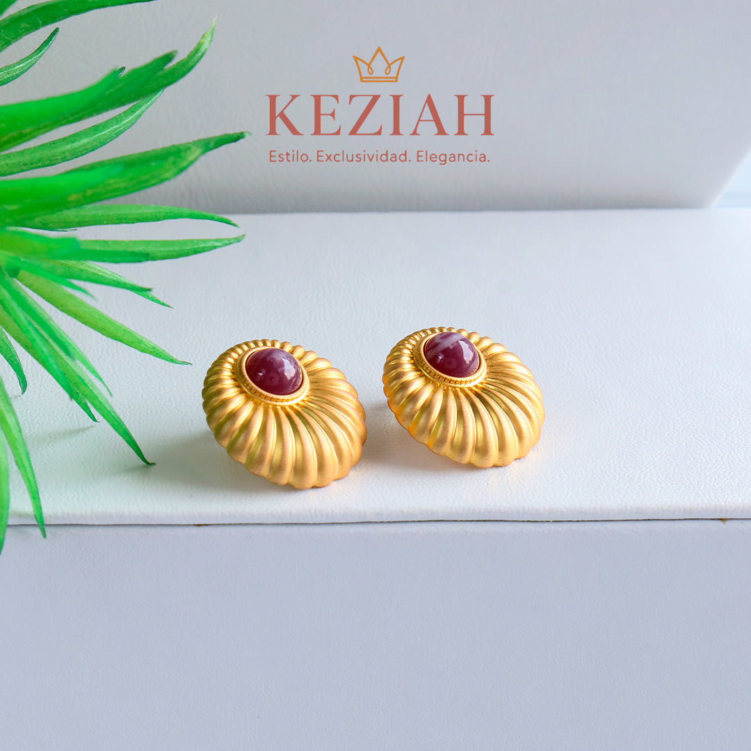 ✨ Aretes Dorado Minimalistas – Acero Quirúrgico 316L , Waterproof - Granate Asante-Sunburst.