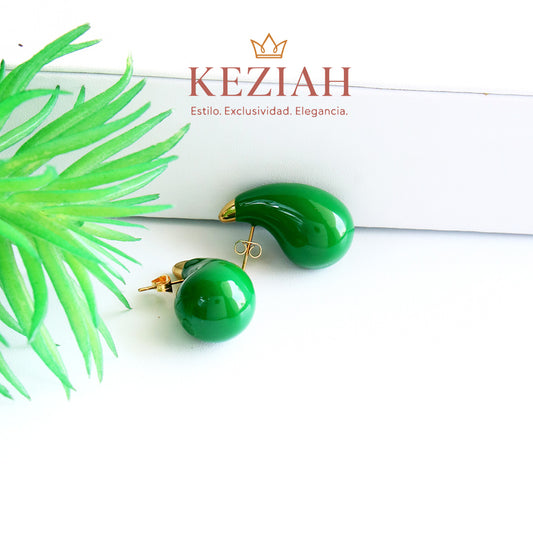 ✨ Aretes Dorado Minimalistas – Acero Quirúrgico 316L , Waterproof -  Gota Esmaltada Verde, Vintage.