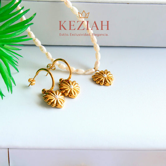 ✨ Collar y Aretes Dorado Minimalistas – Acero Quirúrgico 316L , Waterproof - Collar Perla Naturales, Vintage.