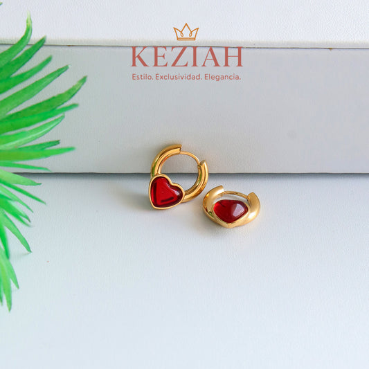 ✨ Aretes Dorado Minimalistas – Acero Quirúrgico 316L , Waterproof - Con Forma de Corazón Rojo