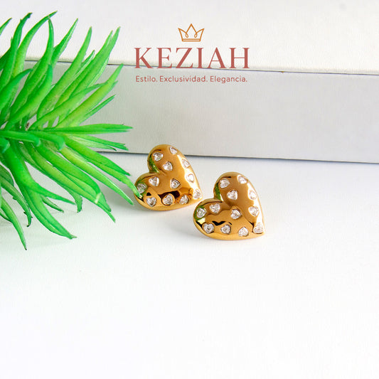 ✨ Aretes Dorado Minimalistas – Acero Quirúrgico 316L , Waterproof - Corazón con Circones