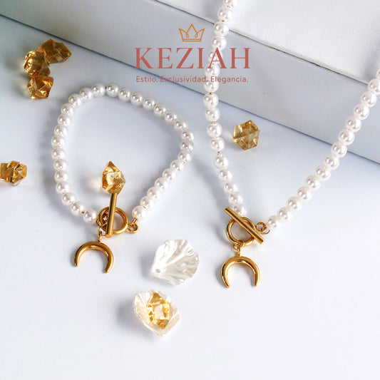 ✨ Collar y Pulseras Minimalistas – Acero Quirúrgico 316L , Waterproof - Perlas Luna