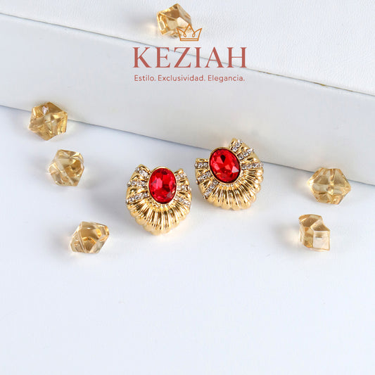 ✨ Aretes Dorado Minimalistas – Acero Quirúrgico 316L , Waterproof -  Vintage con Piedra roja
