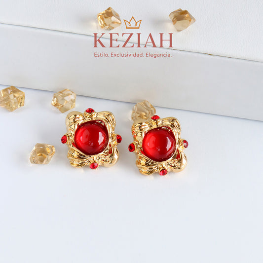 ✨ Aretes Dorado Minimalistas – Acero Quirúrgico 316L , Waterproof -  Vintage Piedra Roja