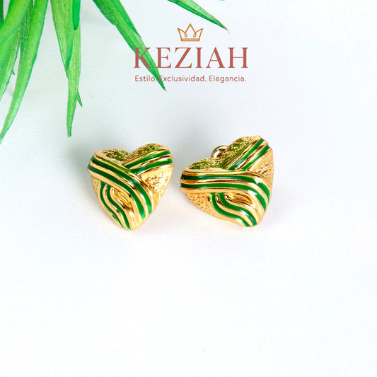 ✨ Aretes Dorado Minimalistas – Acero Quirúrgico 316L , Waterproof -  Vintage - Corazón Esmaltado verde