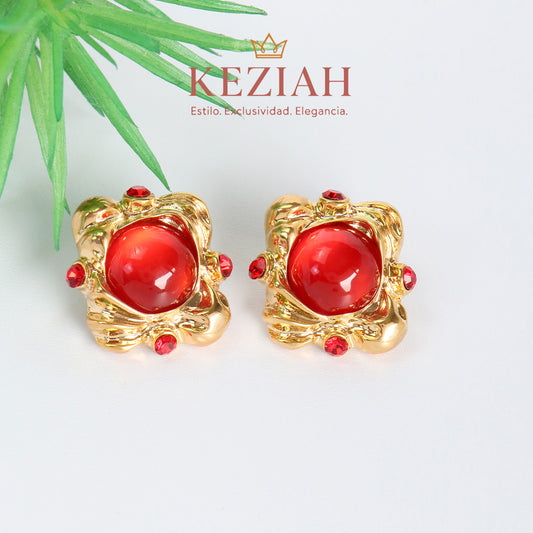 ✨ Aretes Dorado Minimalistas – Acero Quirúrgico 316L , Waterproof -  Vintage - Piedra Roja