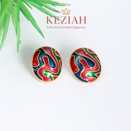✨ Aretes Dorado Minimalistas – Acero Quirúrgico 316L , Waterproof -  Vintage - Esmaltado  rojo, azul, verde
