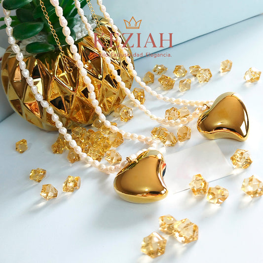 ✨Collar Dorado Minimalistas – Acero Quirúrgico 316L , Waterproof -  Perlas Naturales Dije Corazón