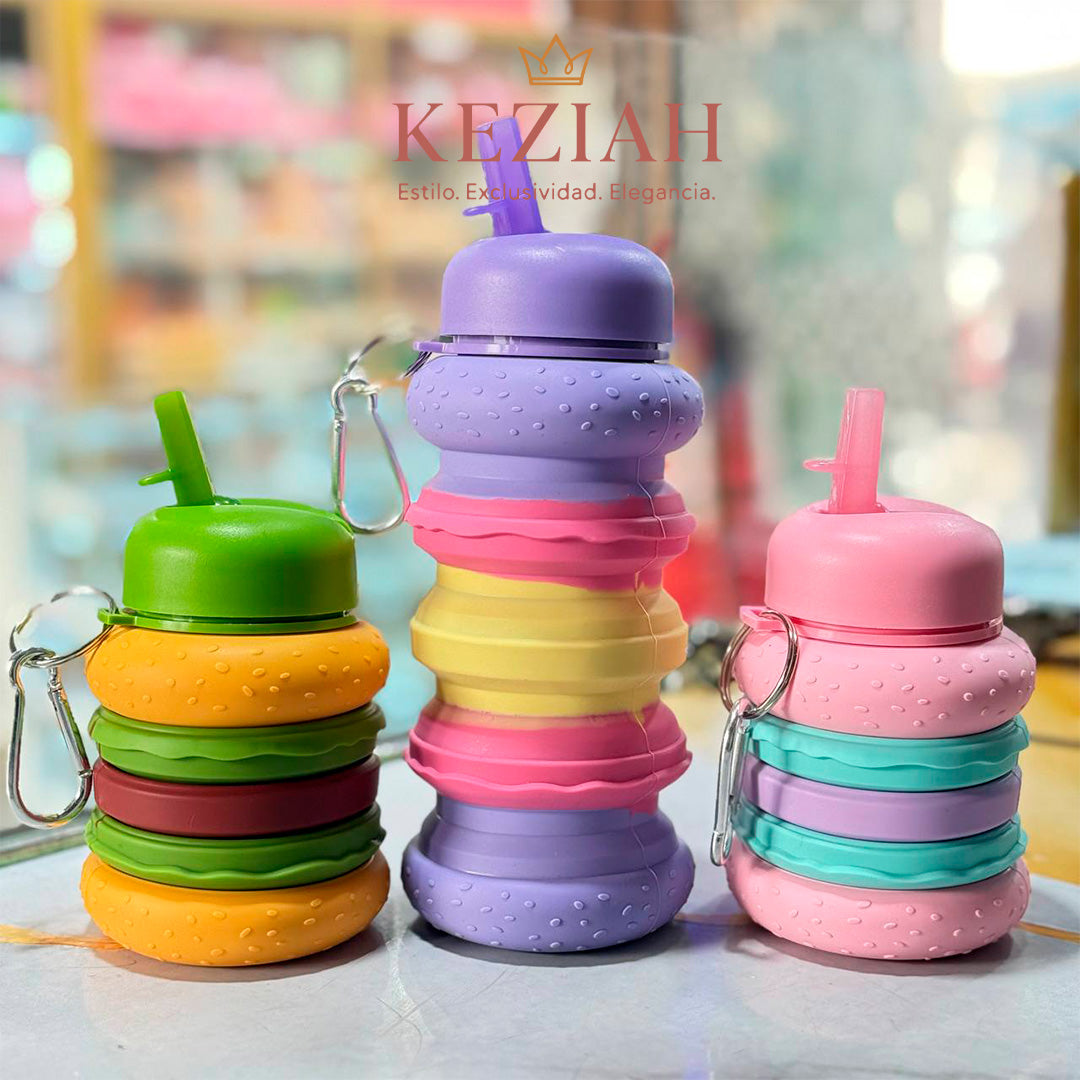 🍔 Botella de Agua Plegable de Silicona – Diseño Hamburguesa