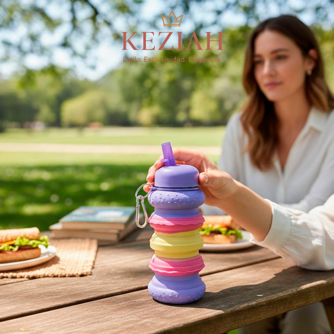 🍔 Botella de Agua Plegable de Silicona – Diseño Hamburguesa