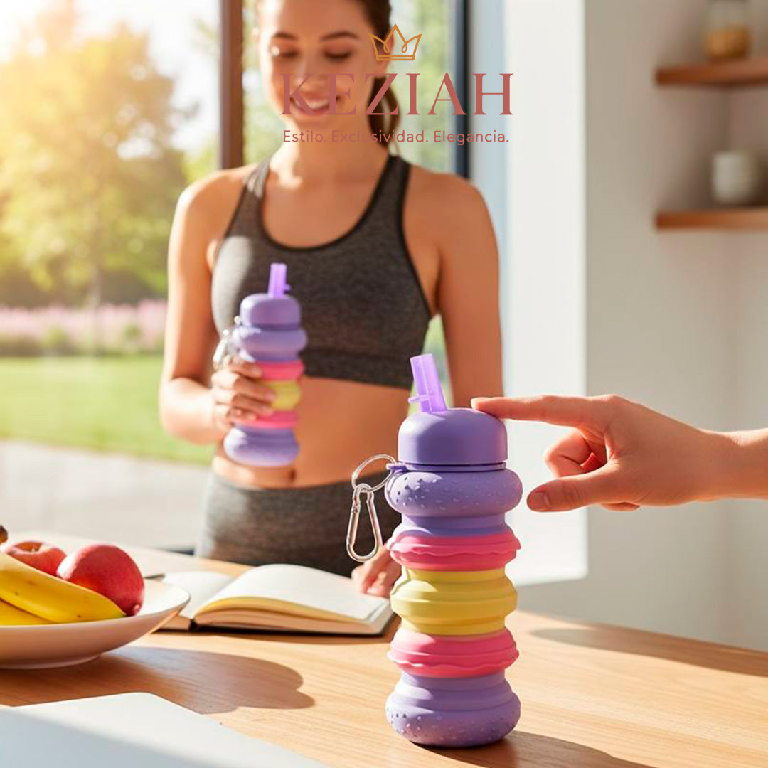 🍔 Botella de Agua Plegable de Silicona – Diseño Hamburguesa