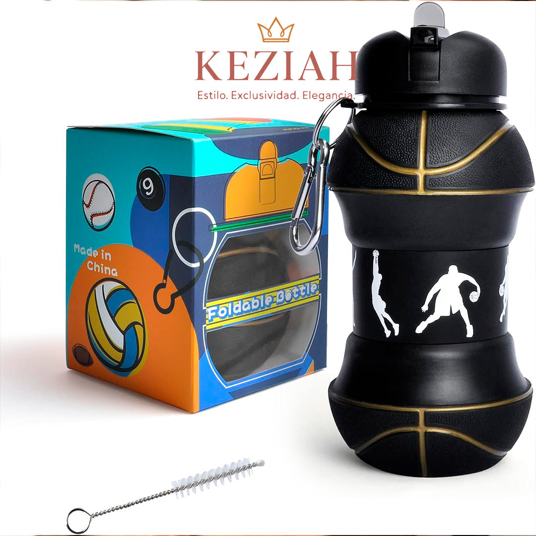 🏀 Botella de Agua Plegable de Baloncesto Negro – Silicona - 550 ml
