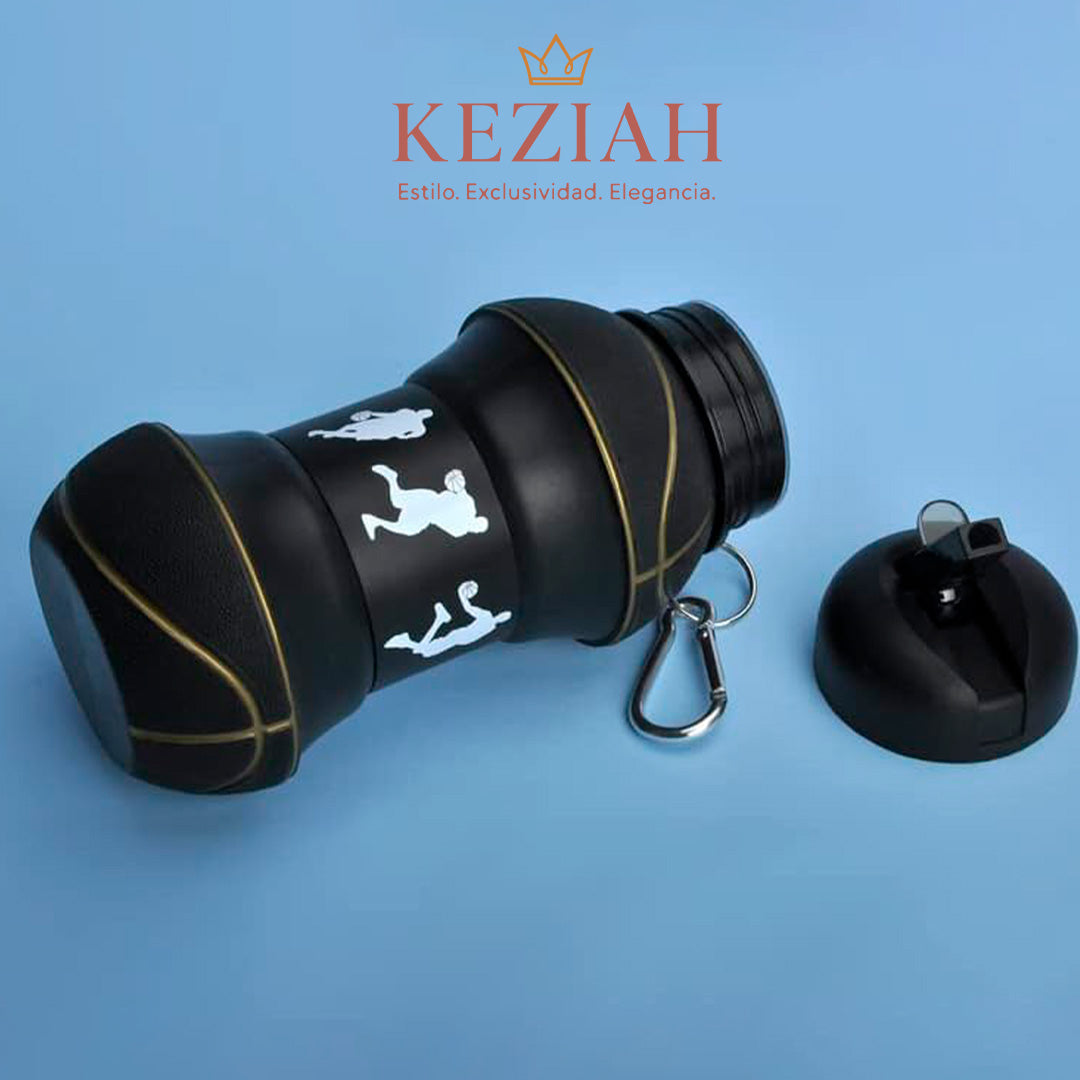 🏀 Botella de Agua Plegable de Baloncesto Negro – Silicona - 550 ml