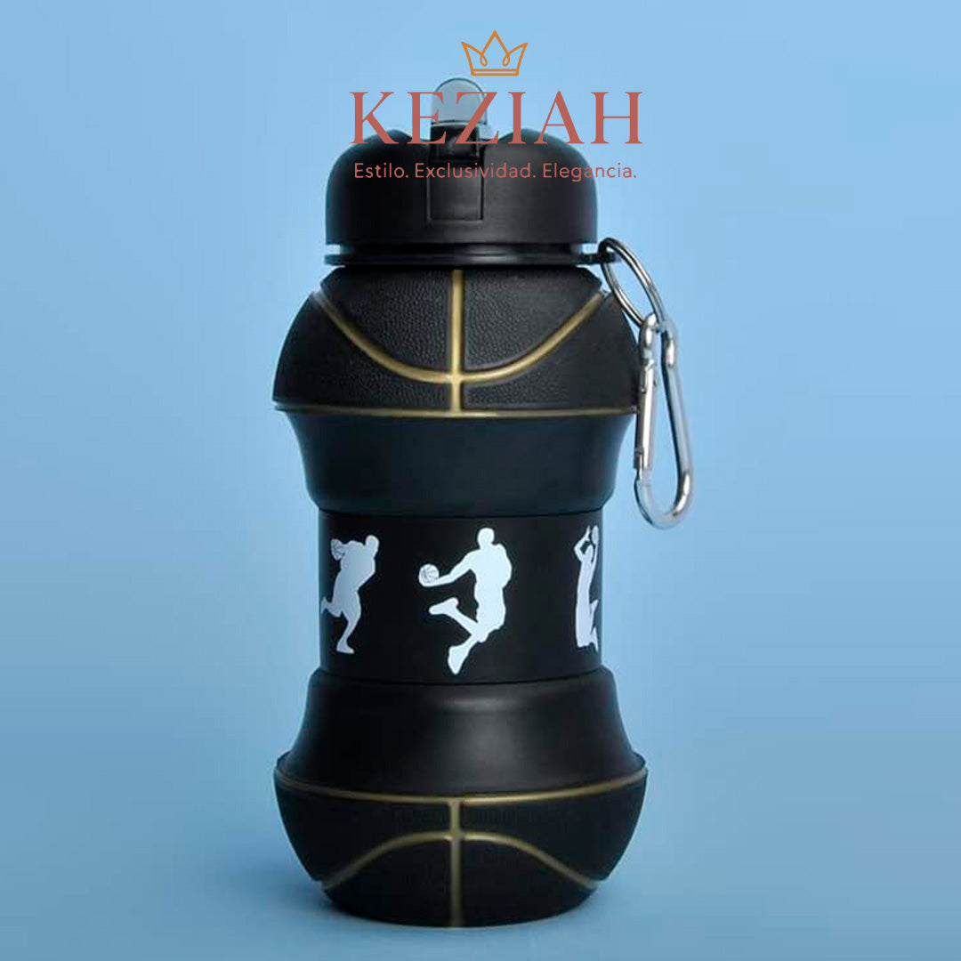 🏀 Botella de Agua Plegable de Baloncesto Negro – Silicona - 550 ml