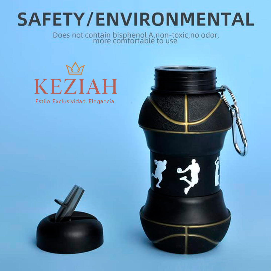 🏀 Botella de Agua Plegable de Baloncesto Negro – Silicona - 550 ml