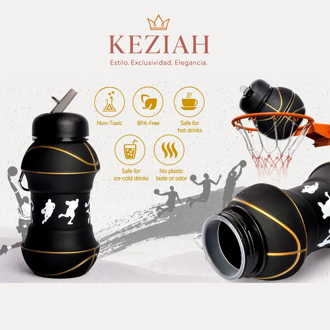 🏀 Botella de Agua Plegable de Baloncesto Negro – Silicona - 550 ml