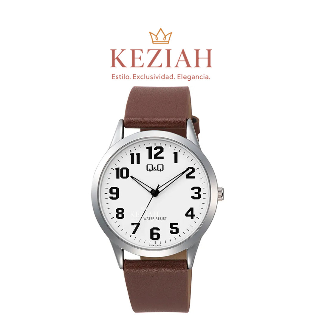 ⌚ Reloj Q&Q Original C10A-034PY – Clásico Plata con Correa Marrón