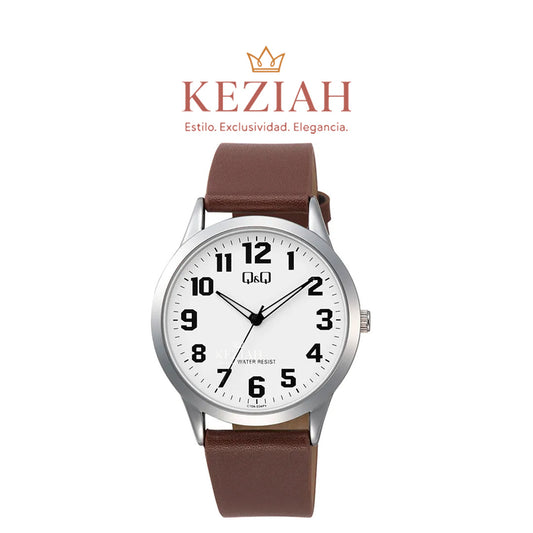⌚ Reloj Q&Q Original C10A-034PY – Clásico Plata con Correa Marrón
