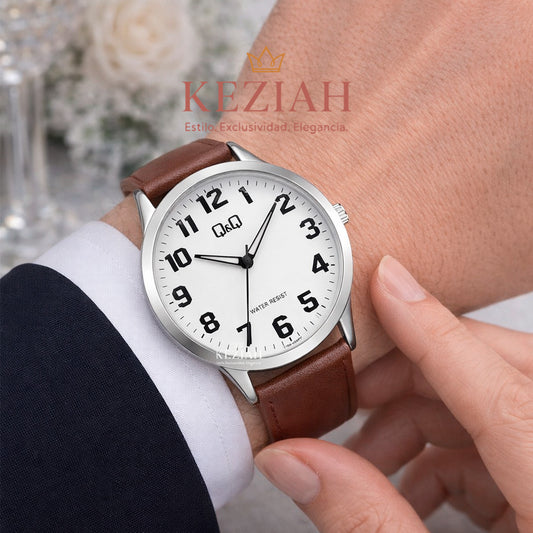 ⌚ Reloj Q&Q Original C10A-034PY – Clásico Plata con Correa Marrón