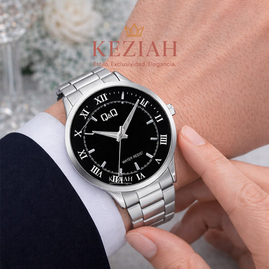 ⌚ Reloj Q&Q Original C10A-046PY – Acero Plata con Esfera Negra y Números Romanos