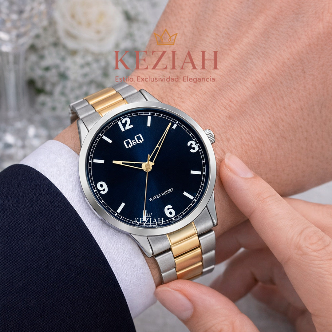 ⌚ Reloj Q&Q Original C10A-056PY – Acero Bicolor con Esfera Azul