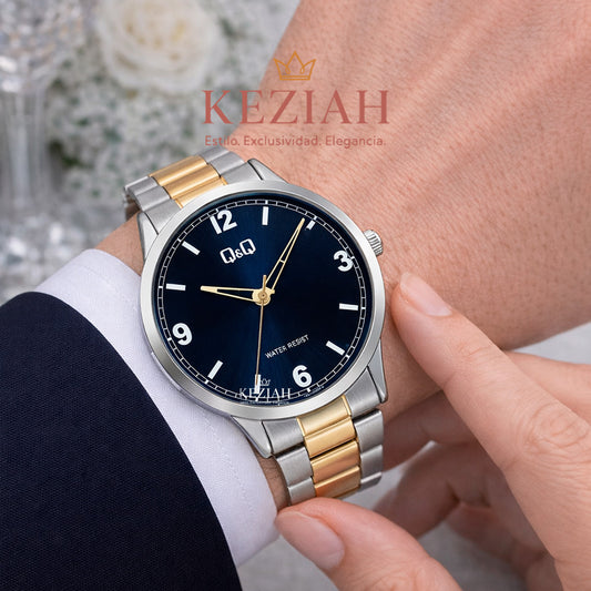 ⌚ Reloj Q&Q Original C10A-056PY – Acero Bicolor con Esfera Azul