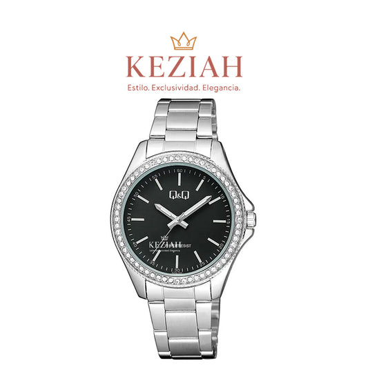 ⌚ Reloj Q&Q Original C226J202Y – Plata con Esfera Negra y Bisel con Brillos