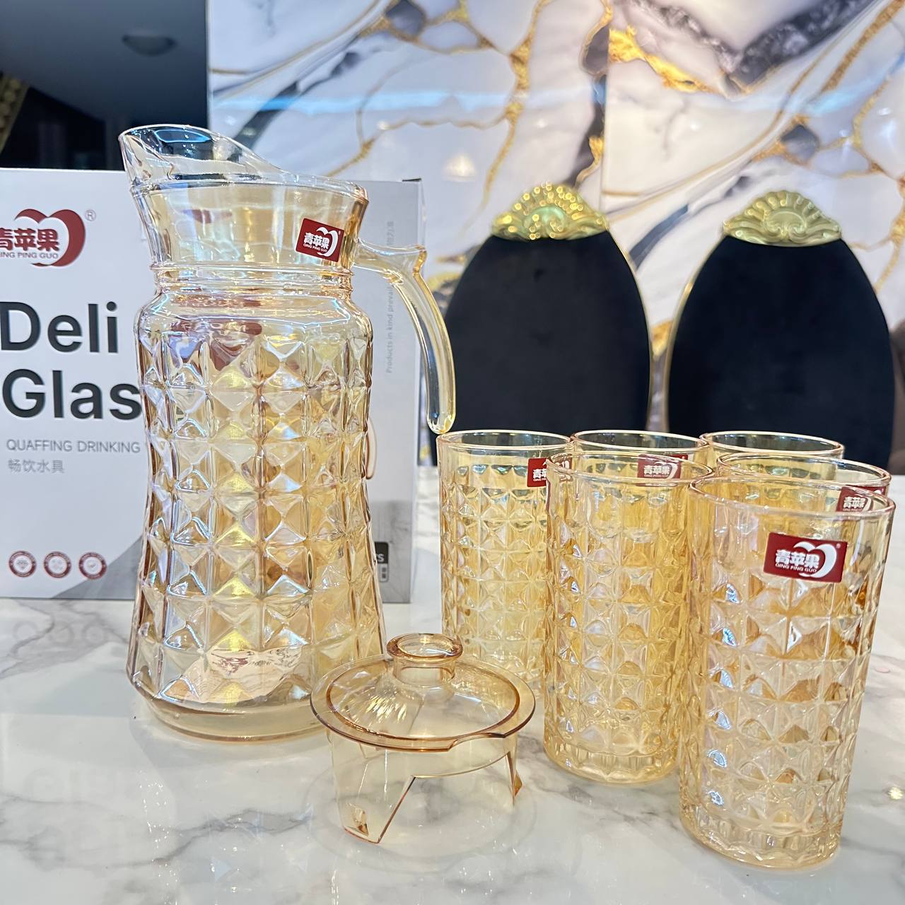 Juego de Jarra con Vasos de Vidrio Elegante – Ideal para Bebidas - Juego de 7 piezas